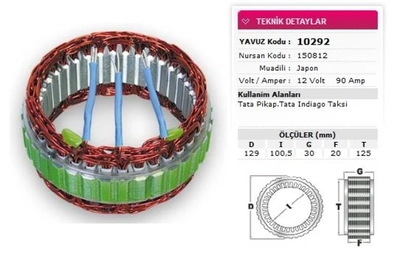 Tata Stator Mitsubıshı Tip 12v 90a Tata Pikap Tata İndiago Taksı Nursan 150812 - Yavuz 10 292 ürün görseli