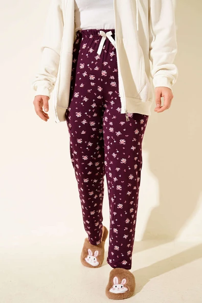 Bel Lastikli Desenli Pijama Altı Mürdüm - Resim 2