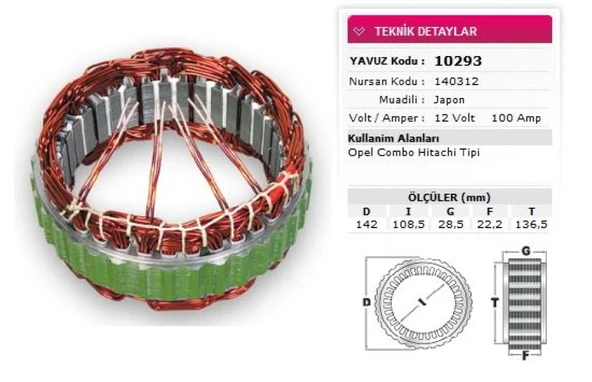 Opel Stator Hitachı Tip 12v 100a Opel Combo Nursan 140312 - Yavuz 10 293 ürün görseli