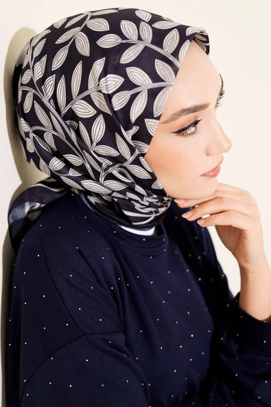 Desenli Lacivert Serisi Eşarp Asorti 1 - Resim 2