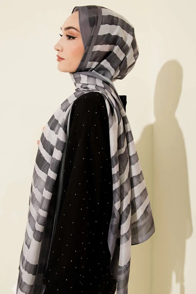 Stick Desen Lina Şal Füme - Resim 3