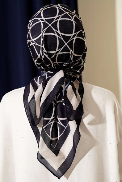 Desenli Lacivert Serisi Eşarp Asorti 12 - Resim 3