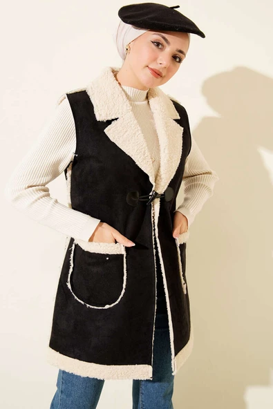 Peluş İçli Süet Yelek Siyah ürün görseli 1