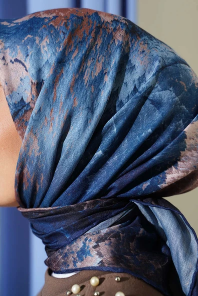 Desenli Demore Lacivert Serisi Eşarp Asorti 1 - Resim 4