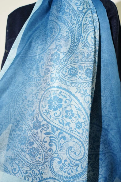 Paisley Çiçek Desen Şal Bebe Mavi - Resim 4