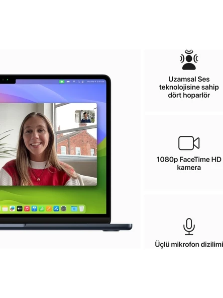 APPLE MacBook Air M3 Çip 8GB 512GB SSD macOS 13" Taşınabilir Bilgisayar Gece Yarısı MRXW3TU/A - Resim 5