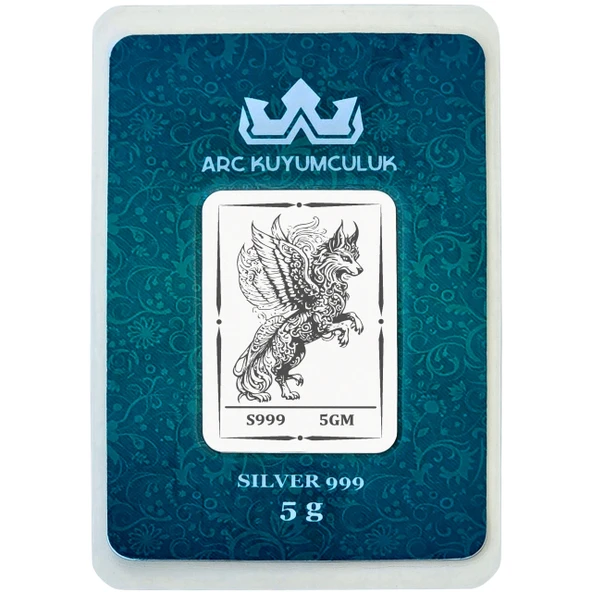 Kanatlı Kurt Temalı 999 Ayar Gümüş ile Tasarlanmış Hediyeye Özel 5 Gram Gümüş Külçesi-722 ürün görseli