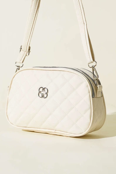 Metal Armalı 3 Bölmeli El Çantası Krem ürün görseli 1