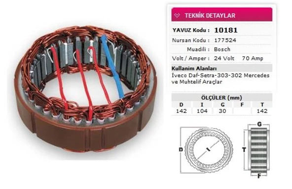 Daf Truck Stator Bosch Tip 24v 70a İveco Daf Setra 303 302 Mercedes Muhtelif Araclar Nursan 177524 - Yavuz 10 181 ürün görseli