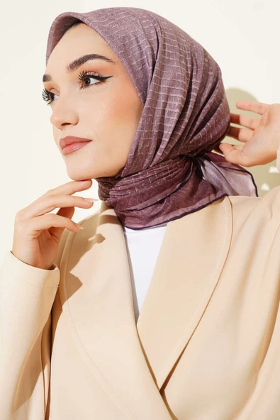 İnce Çizgi Desenli Demore Eşarp Soft Kahve ürün görseli 1