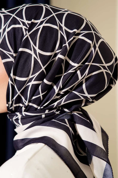 Desenli Lacivert Serisi Eşarp Asorti 12 - Resim 4