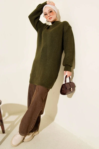 Selanik Örgü Yumoş Triko Tunik Haki - Resim 2