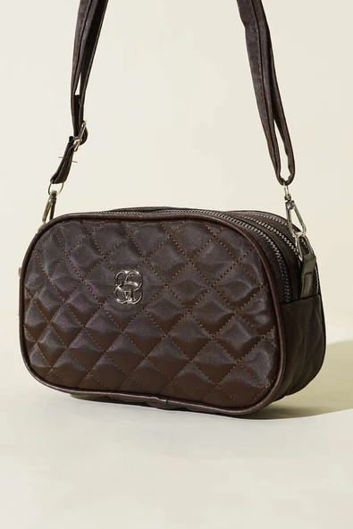 Metal Armalı 3 Bölmeli El Çantası Acı Kahve ürün görseli 1