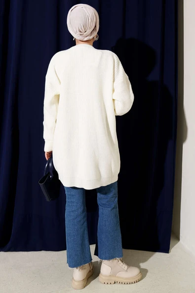Kol Düğme Detaylı Triko Tunik Ekru - Resim 3