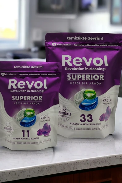 REVOL Superior Hepsi Bir Arada Bulaşık Makinesi Kapsülü Tableti 33+11 Yıkama - Resim 2