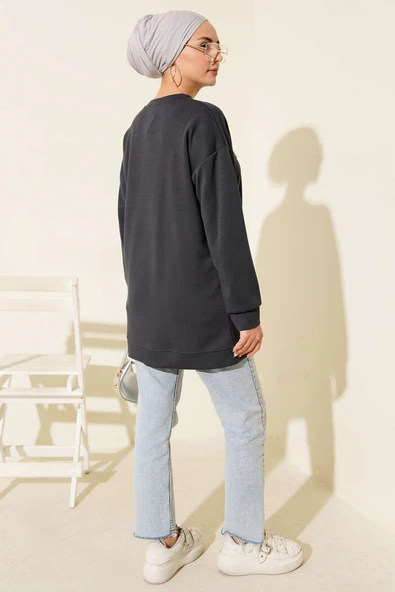 Loyşa Yuvarlak İncili Tunik Füme - Resim 3