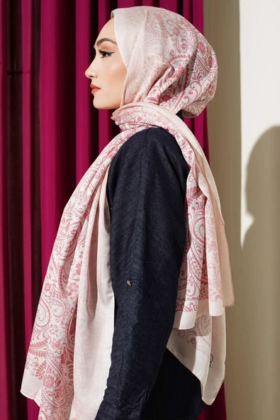 Paisley Çiçek Desen Şal Bej - Resim 3