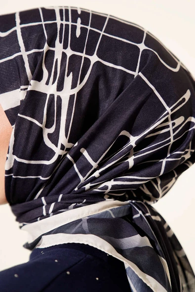 Desenli Lacivert Serisi Eşarp Asorti 7 - Resim 4