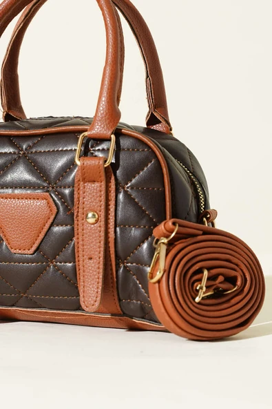 Kapitone Detay Fermuarlı Çanta Acı Kahve - Resim 3