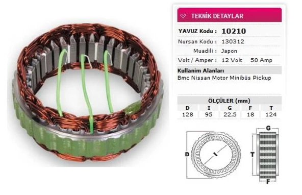 Bmc Ticarı Stator Mitsubıshı Tip 12v 50a Bmc Nissan Motor Minibus Pickup Nursan 130312 Hitachı - Yavuz 10 210 ürün görseli