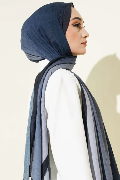 Bambu Kraş Degrade Şal Lacivert -10 - Resim 3