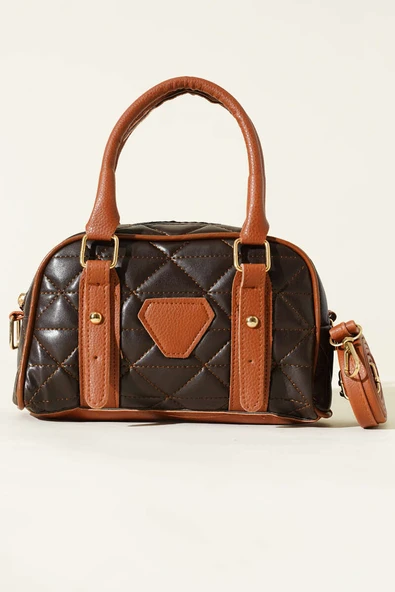 Kapitone Detay Fermuarlı Çanta Acı Kahve - Resim 2