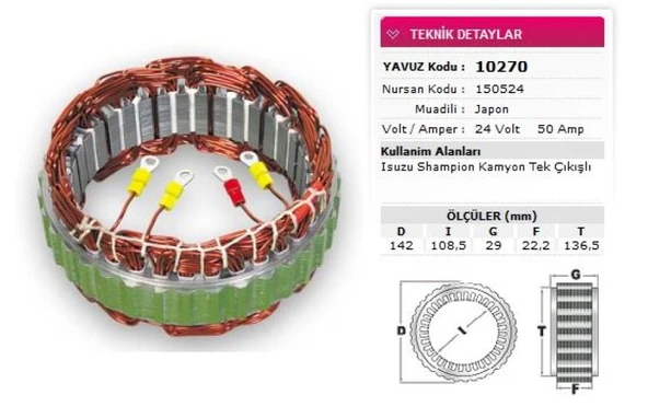 İsuzu Ticarı Alternator Stator Mitsubıshı Tip 24v 50a İsuzu Champıon Kamyon Tek Cikisli Nursan 150524 - Yavuz 10 270 ürün görseli