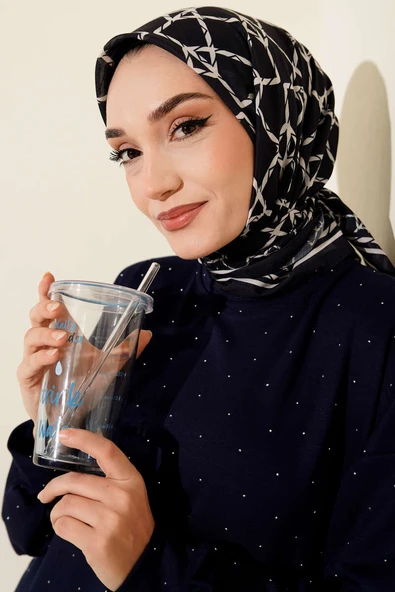 Desenli Lacivert Serisi Eşarp Asorti 4 - Resim 2