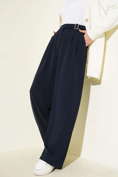 Bel Kemer Tokalı Palazzo Pantolon Lacivert ürün görseli 1