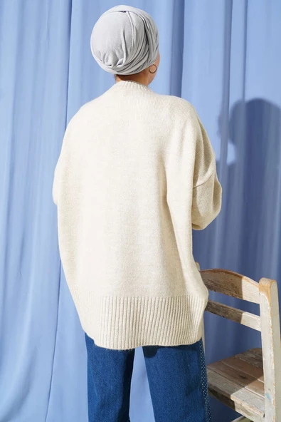 Düşük Omuz Salaş Triko Tunik Taş - Resim 3