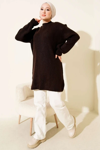 Selanik Örgü Yumoş Triko Tunik Acı Kahve - Resim 2