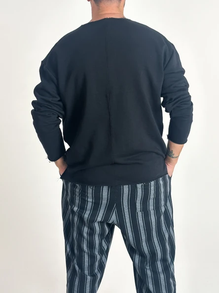 Erkek Basic Siyah Sweatshirt COC1019 - Resim 4