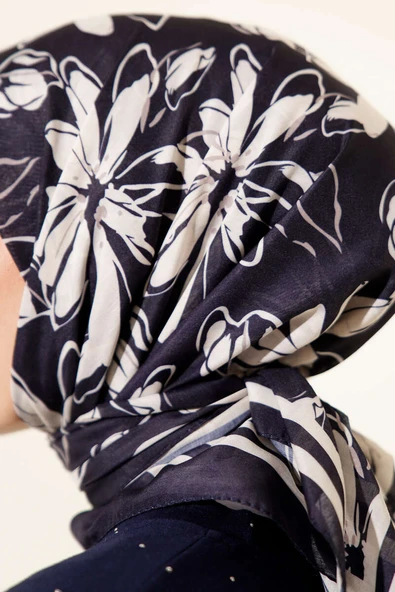 Desenli Lacivert Serisi Eşarp Asorti 5 - Resim 4