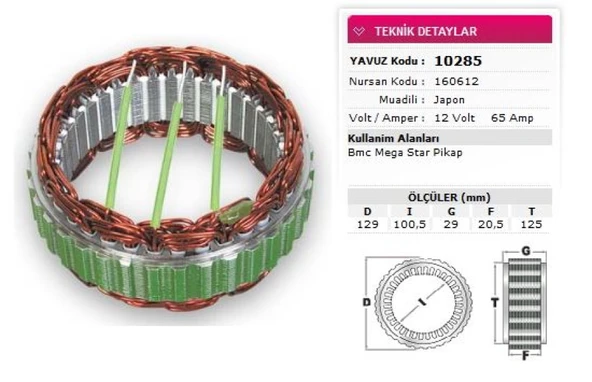 Bmc Ticarı Stator Mitsubıshı Tip 12v 65a Bmc Mega Star Pikap Nursan 160612 - Yavuz 10 285 ürün görseli