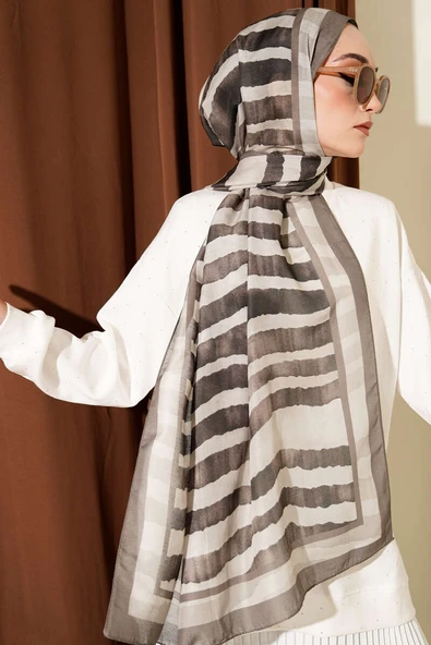 Stick Desen Lina Şal Soft Kahve - Resim 2