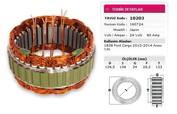 Ford Truck Stator Mitsubıshı Tip 24v 80a Ym 1838 Ford Cargo 2010 2014 Aralıgı Nursan 160724 - Yavuz 10 203 ürün görseli