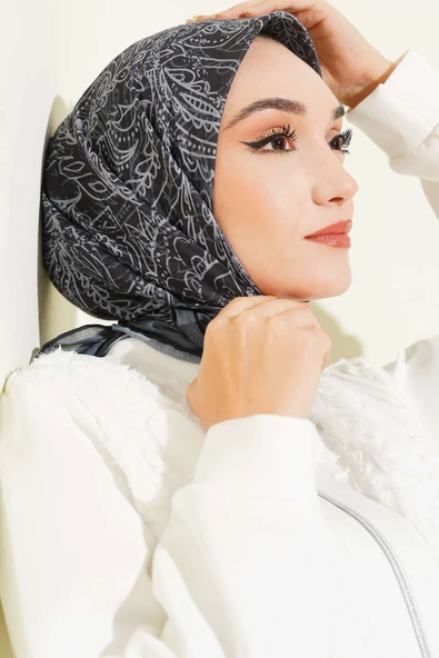 Desenli Demore Siyah Serisi Eşarp Asorti 6 - Resim 2