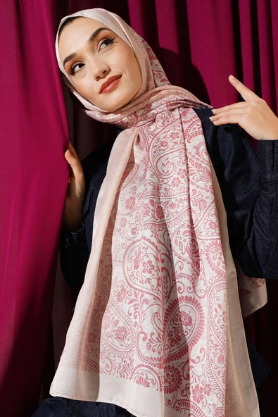 Paisley Çiçek Desen Şal Bej - Resim 2