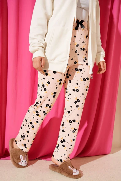 Bel Lastikli Desenli Pijama Altı Somon ürün görseli 1