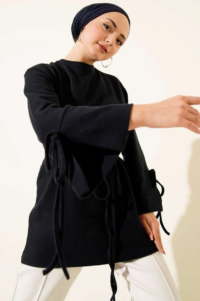 Bilek İpli Fitilli Kaşe Tunik Lacivert ürün görseli