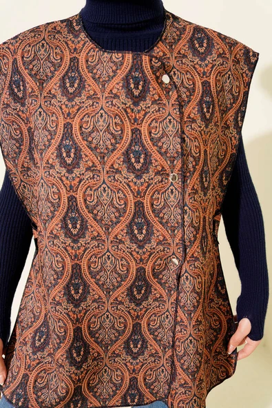 Etnik Desen Çıtçıtlı Yelek Taba - Resim 4