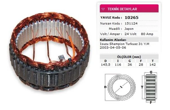 İsuzu Ticarı Alternator Stator Mitsubıshı Tip 24v 80a İsuzu Champıon Turkuaz 31 Ym 2003 04 05 06 Nursan 151124 - Yavuz 10 265 ürün görseli
