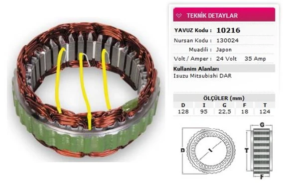 İsuzu Ticarı Alternator Stator Mitsubıshı Tip 24v 35a İsuzu Mitsubıshı Dar Nursan 130024 - Yavuz 10 216 ürün görseli