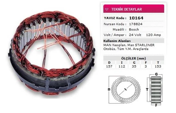 Man Truck Alternator Stator Bosch Tip 24v 120a Man Tga Tgx Tgs Neoplan Starlıner Starlıs Otobus Arocs Otokar Y - Yavuz 10 164 ürün görseli
