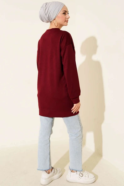 Loyşa Yuvarlak İncili Tunik Bordo - Resim 3