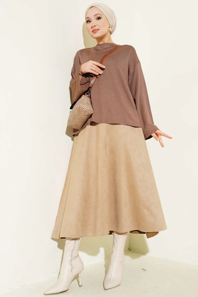 Loyşa Bilek Armalı Basic Bluz Kahve - Resim 2