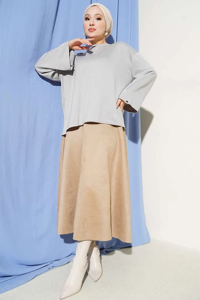 Loyşa Bilek Armalı Basic Bluz Gri - Resim 2