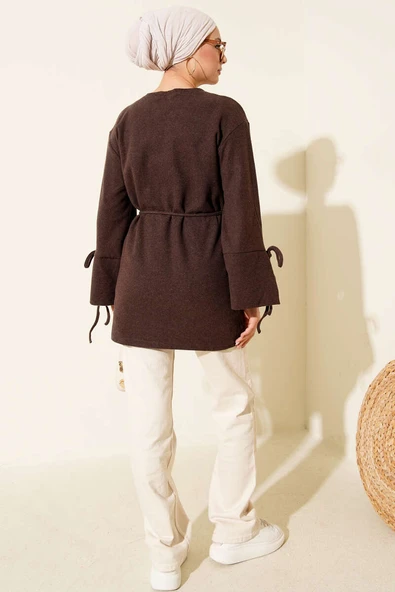 Bilek İpli Fitilli Kaşe Tunik Kahve - Resim 3