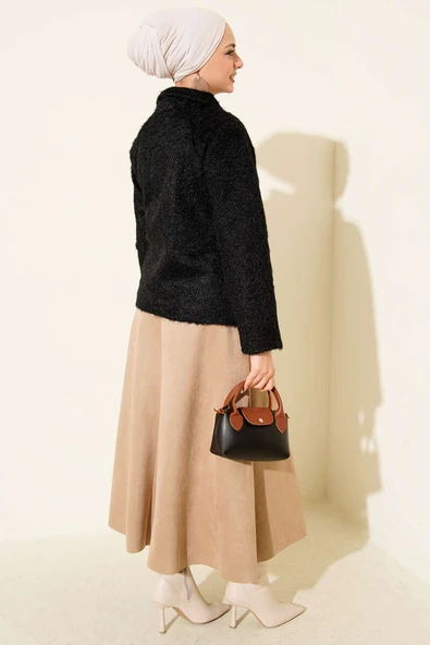 Düğmeli Sakallı Kısa Ceket Siyah - Resim 3