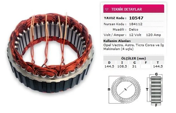 Opel Stator Delco Tip 12v 120a Opel Vectra Astra Ticra Corsa İsmakınaları 4 Uclu Nursan 184112 - Yavuz 10 547 ürün görseli